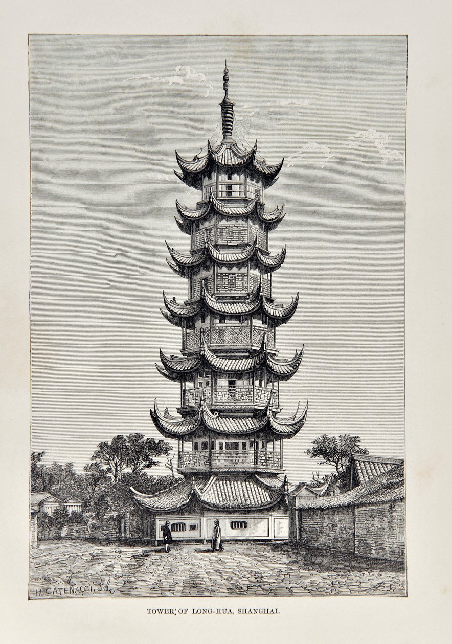 Long Hua tornya, Sanghaj, illusztráció az Egyetemes Földrajzból, a Föld és lakói, megjelent 1878 alkotó: English School