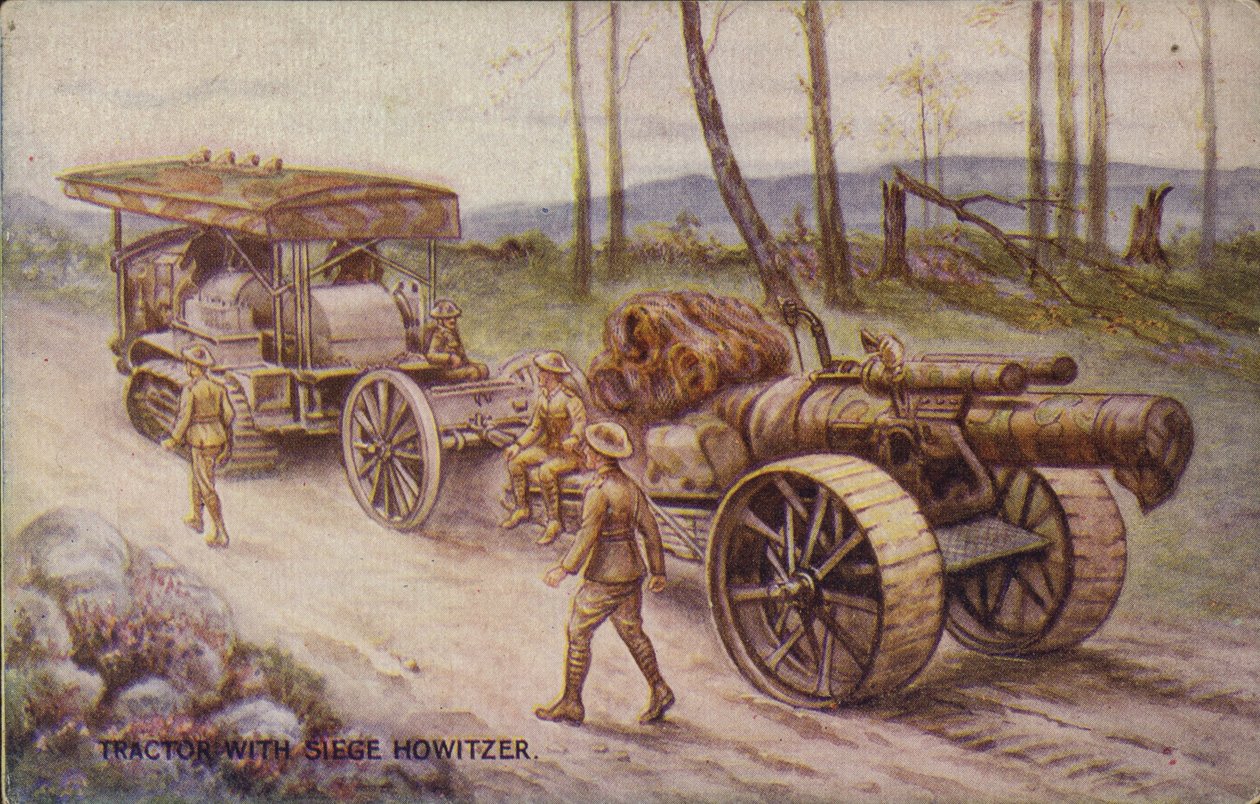 Traktor ostromlöveggel (színes litográfia) alkotó: English School