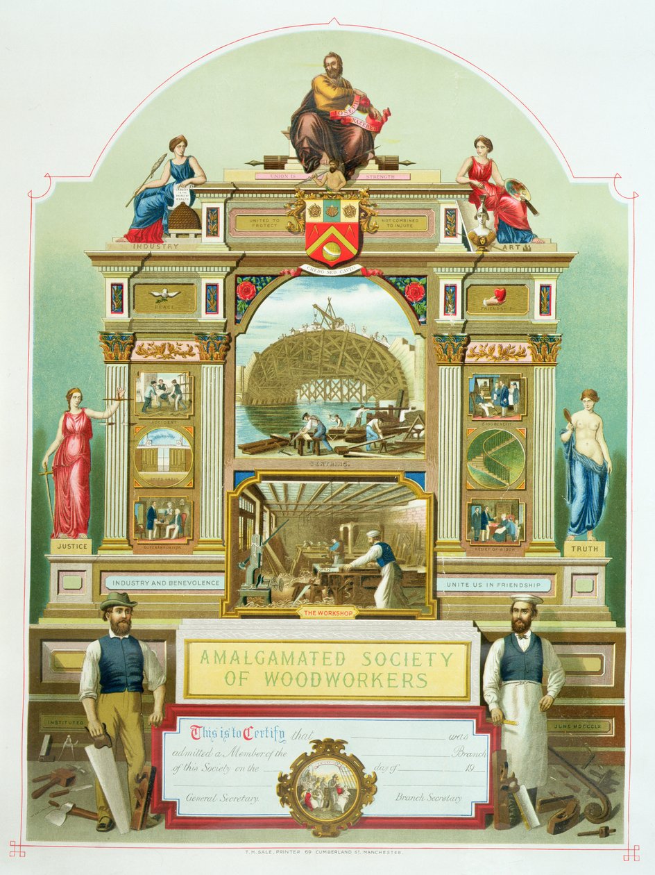 A Famunkások Összevont Társaságának kereskedelmi jelképe, 1860 alkotó: English School