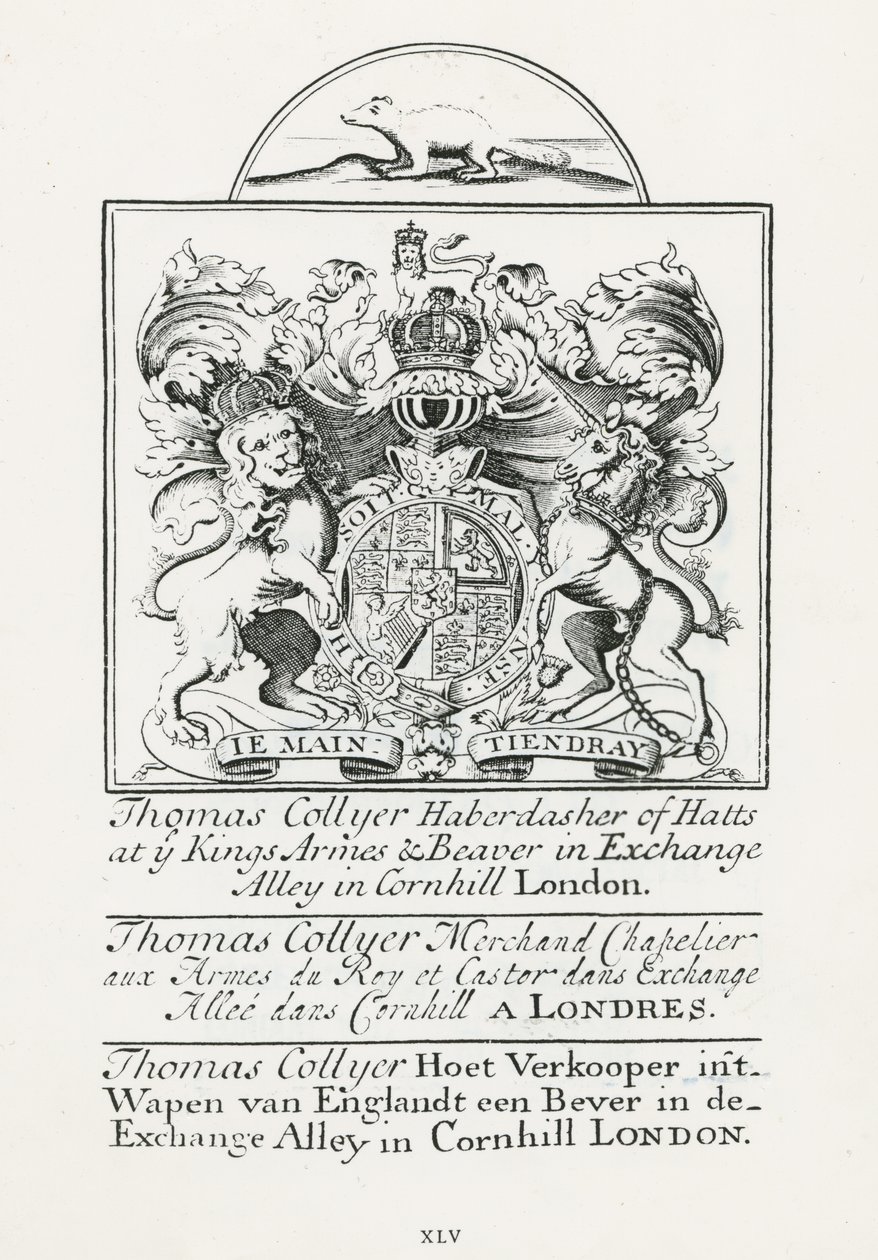 Kereskedelmi kártya Thomas Collyer, Cornhill Haberdasher számára alkotó: English School