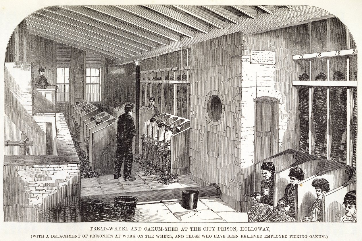 Tread-Wheel és Oakum-Shed a városi börtönben, Holloway, a The Criminal Prisons of London and Scenes of Prison Life, Henry Mayhew (1812-87) és John Binny, 1862 alkotó: English School