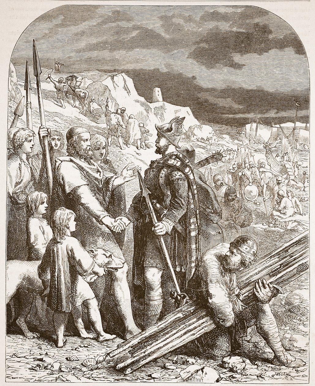Hengist és Horsa szerződése Vortigernnel, illusztráció Cassell Illustrated History of England című művéből (szépia fotó) alkotó: English School