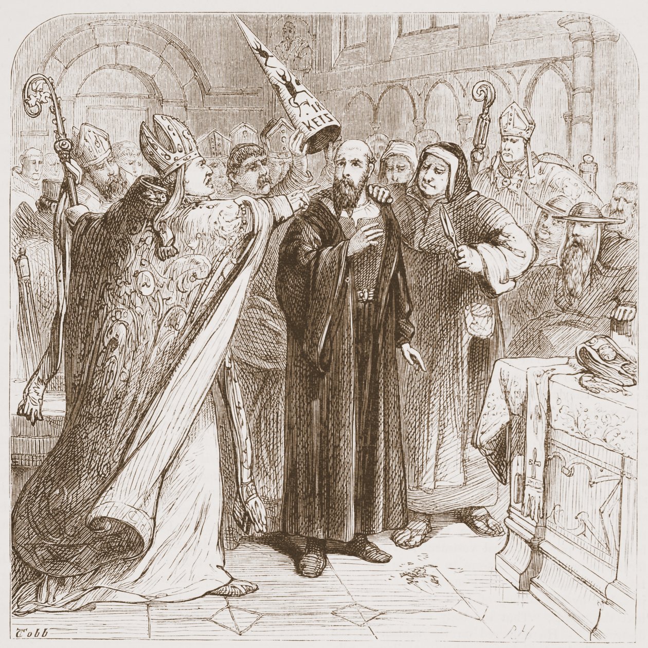 Huss per: A mártír lealacsonyítása, illusztráció: James Aitken Wylie (1808-1890) A protestantizmus története című könyvéből, pub. 1878 alkotó: English School