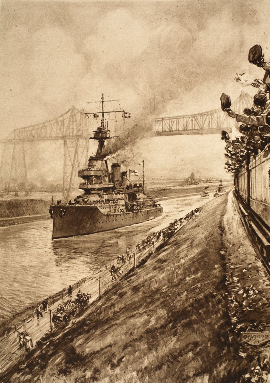 A brit haditengerészeti fölény győzelmi bizonyítéka: H.M.S. Hercules áthalad a Kiel-csatornán, 1914-1919 alkotó: English School