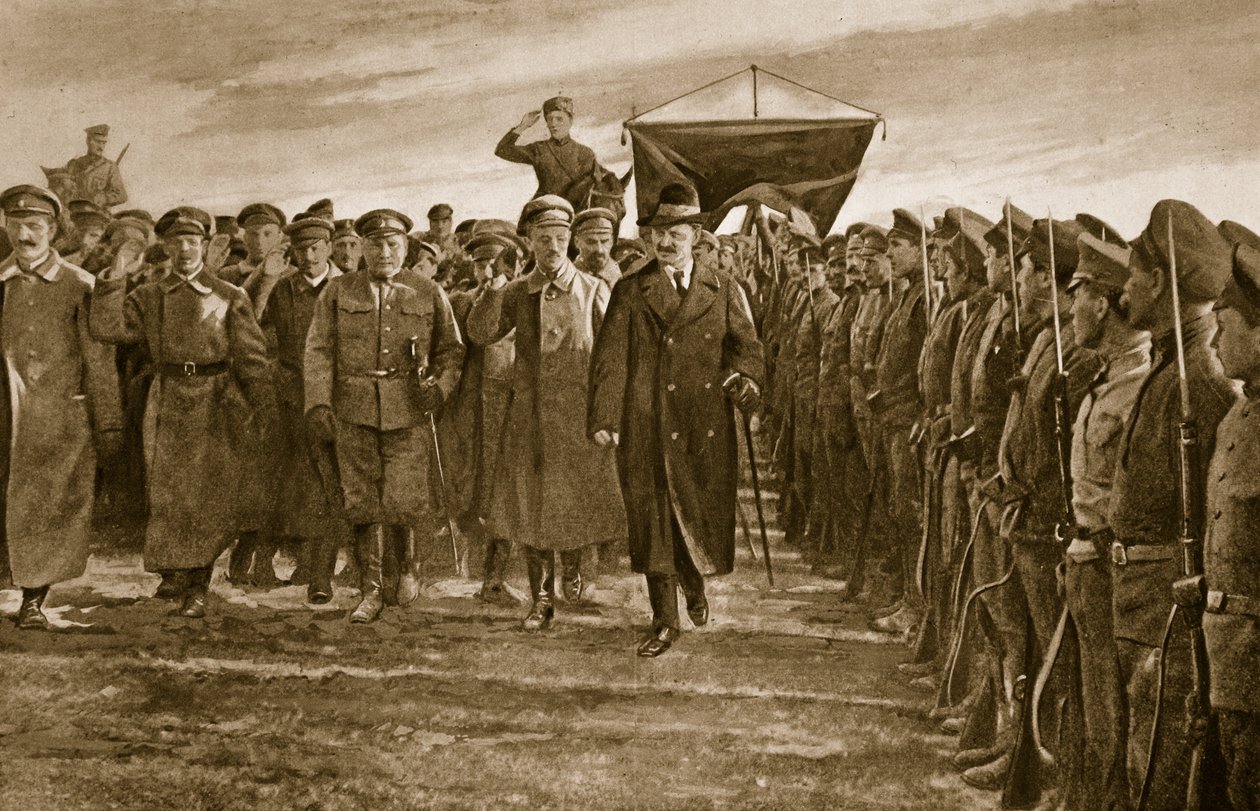Trockij, Oroszország Bolsevizmus hadbiztosa, a Vörös Hadsereg elitjét alkotó lettek ezredének ellenőrzése, 1914-1919 alkotó: English School