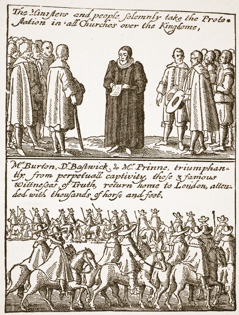 Valódi információ minden bajunk kezdetéről és okáról: hogyan keltek ki és hogyan akadályozhatók meg, egy puritán füzetből, 1648, illusztráció a The Church of England: A History for the People-ből, H.D. alkotó: English School