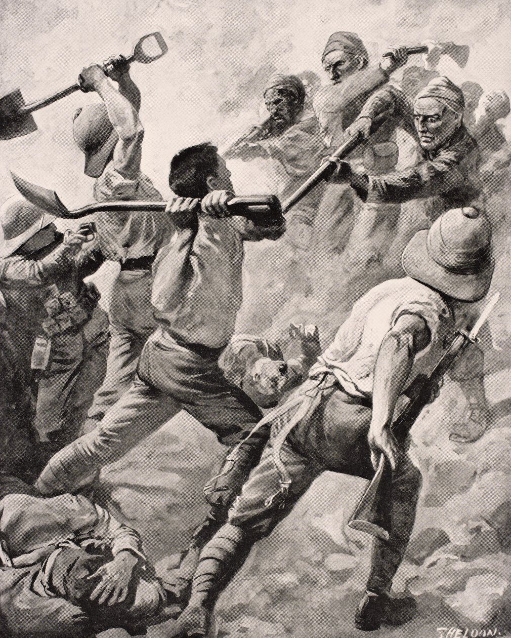Török és brit katonák kéz a kézben a Gallipoli-félszigeten, Törökországban 1915, a „The War Illustrated Album deLuxe” című albumból, 1916-ban Londonban alkotó: English School