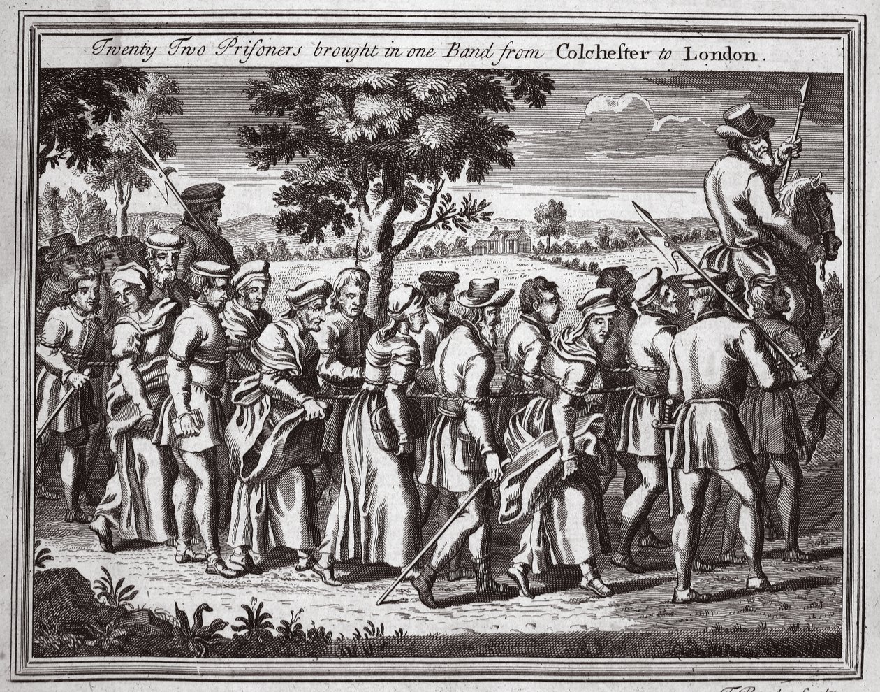 Huszonkét foglyot hoztak egy bandában Colchesterből Londonba, illusztráció a Foxes Martyrs c.1703-ból alkotó: English School