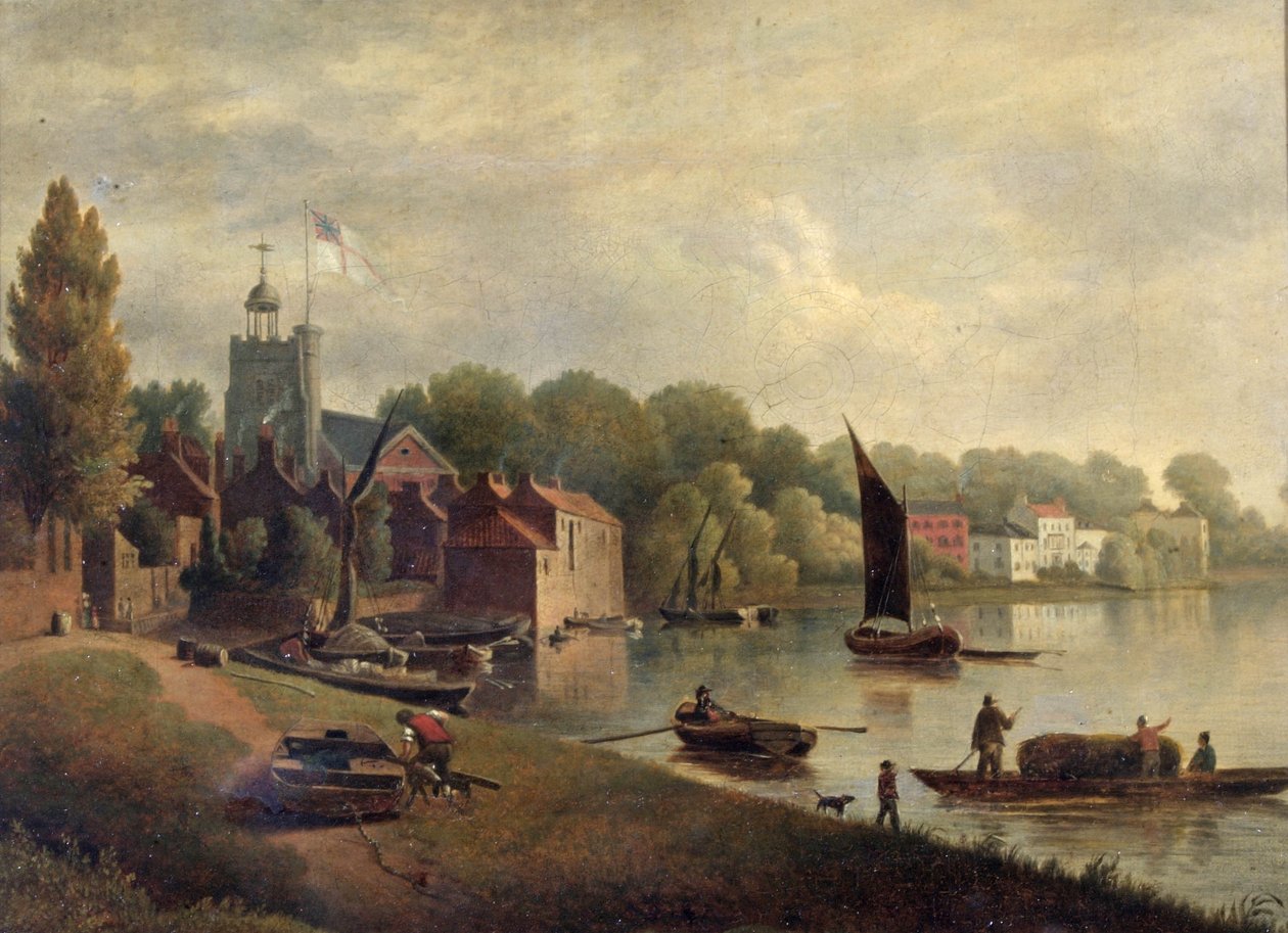A Twickenham-templom az áramlás irányába néz, 1800-30 alkotó: English School