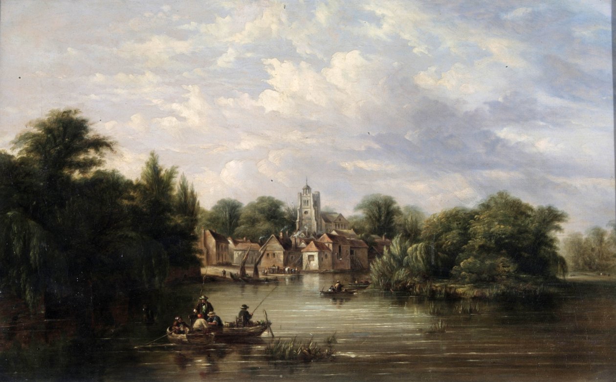 A Twickenham-templom, a Embankment és az Eel Pie-sziget, Middlesex, 1713 után alkotó: English School