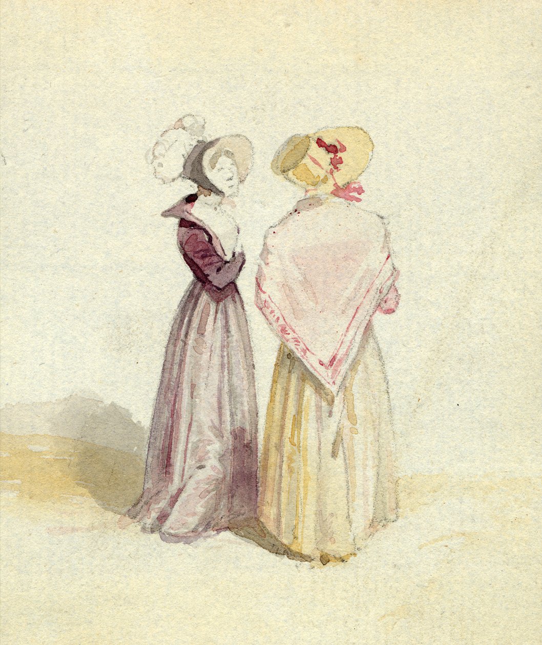 Két nő motorháztetőben, 1825 körül (wc papíron) alkotó: English School