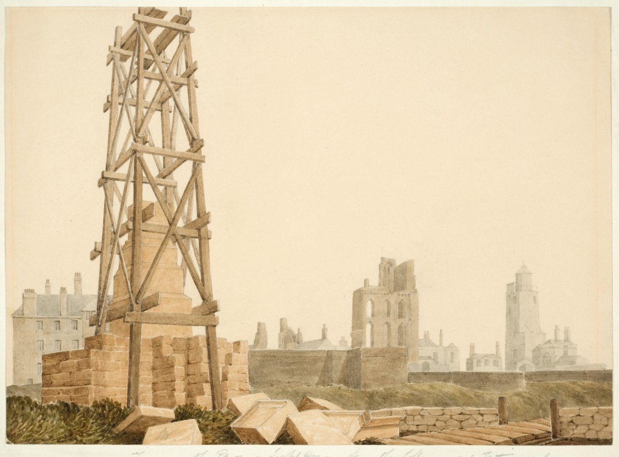 Tynemouth kolostor és világítótorony a Collingwood-emlékműből alkotó: English School