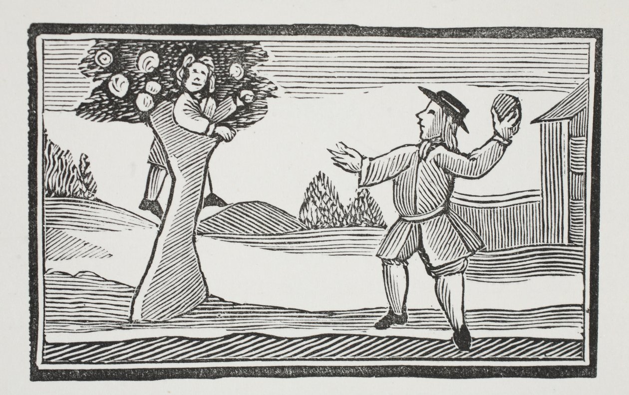 Fel a fára hur gets, illusztráció a Chap-books of the Eighteenth Century, John Ashton, pub. 1882 alkotó: English School