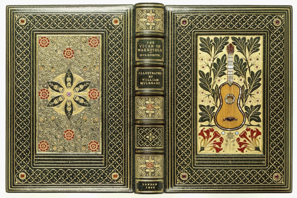 Felső és alsó borítók, gitár- és virágmintával, 1843 alkotó: English School
