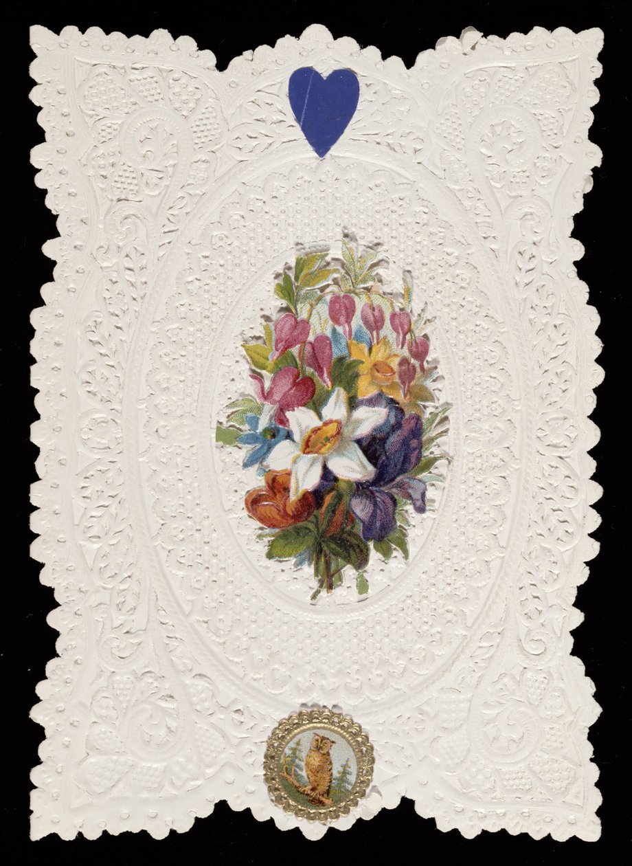 Virágokat ábrázoló Valentin-kártya, 1840 körül (színes litho papíron) alkotó: English School