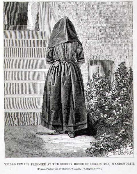 Fátyolos női fogoly a Surrey-i Büntetés-végrehajtási Házban, Wandsworthban, Henry Mayhew (1812-87) és John Binny „A londoni bűnügyi börtönök és a börtönélet színterei” című filmből alkotó: English School