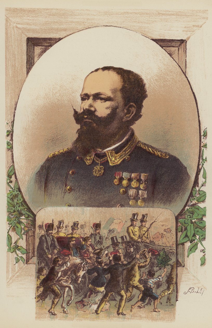 Viktor Emánuel, Garibaldi és a király Nápolyban (színes litográfia) alkotó: English School