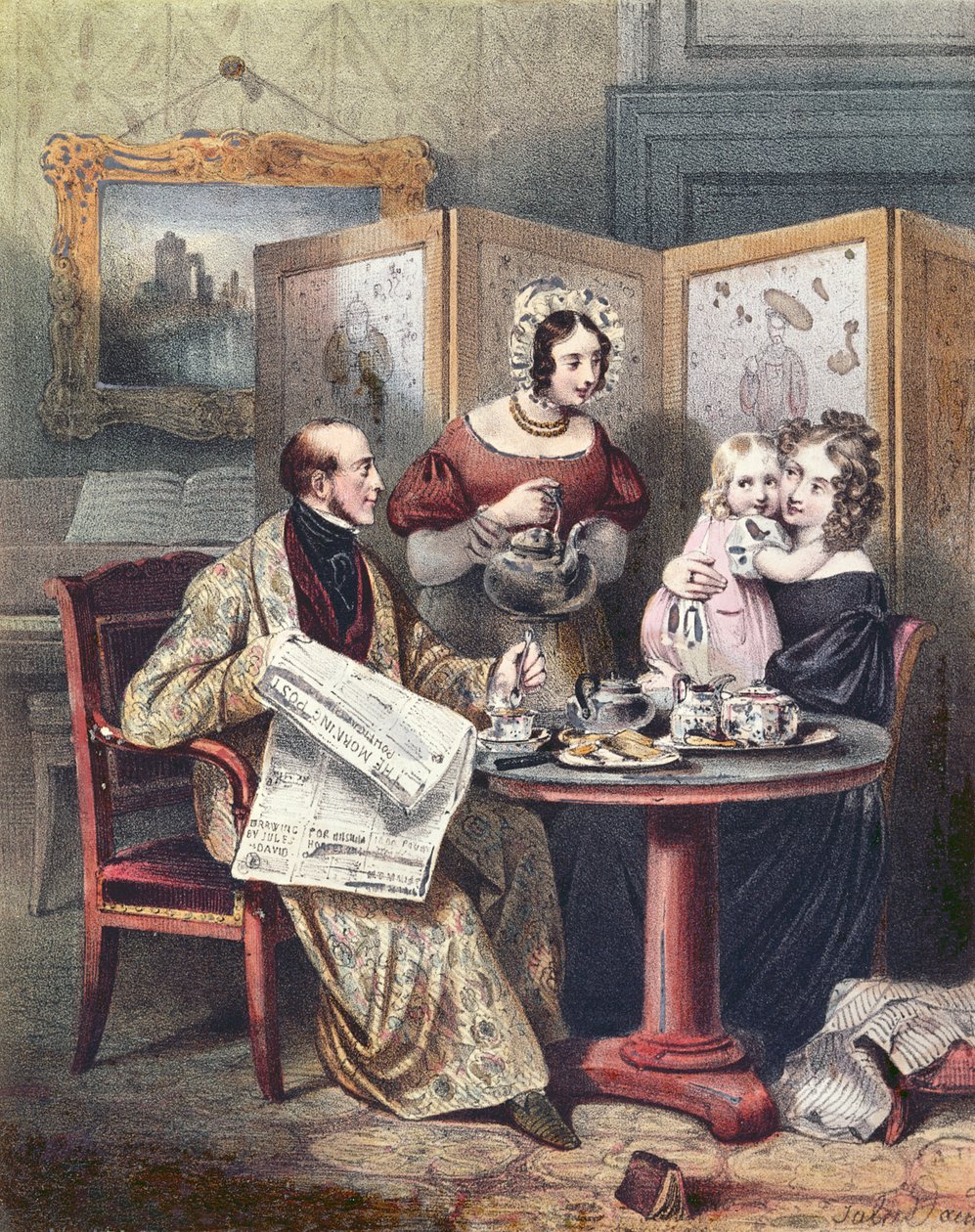 Viktoriánus család reggelinél, 1840 körül alkotó: English School