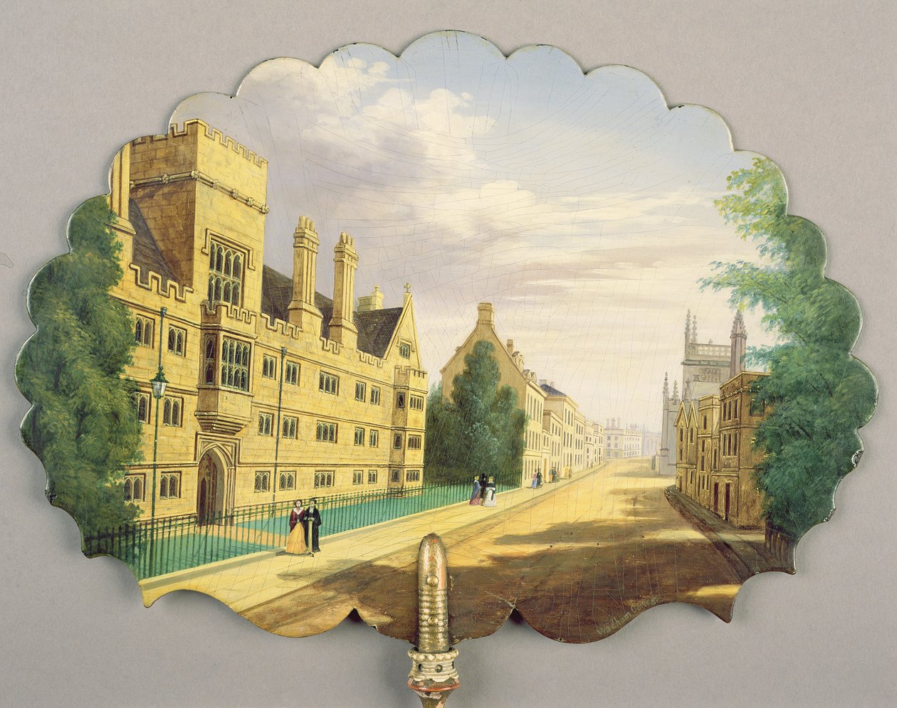 Viktoriánus képernyő, a Wadham College, Oxford jelenetével, a Bodleian Könyvtárral és a Hertford College-val a háttérben (papírmasé) alkotó: English School