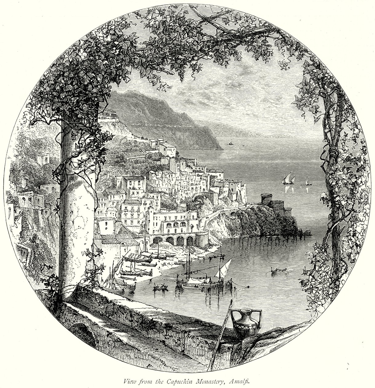 Kilátás a kapucinus kolostorból, Amalfi (metszet) alkotó: English School
