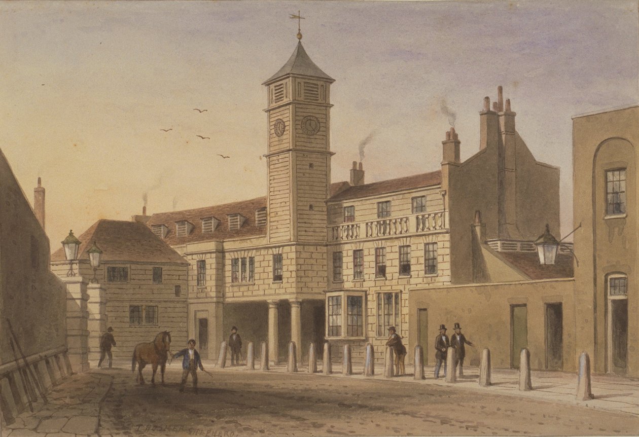 Kilátás a Bridge House-ra a Bridge Yardban, Tooley Street, 1846 (wc papíron) alkotó: English School