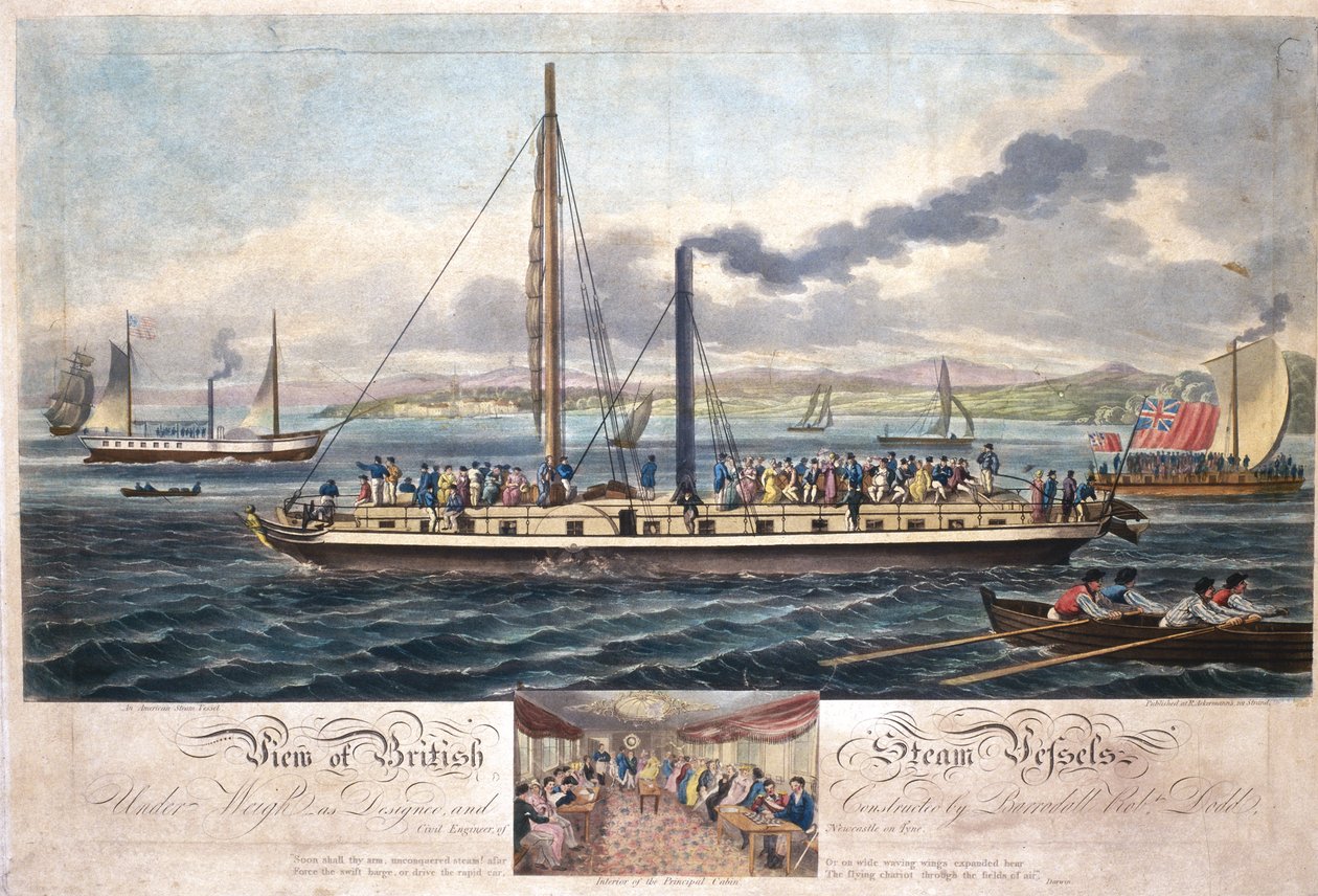 A brit gőzhajók képe, R. Ackermann, 1820-51 (színes akvatinta) alkotó: English School