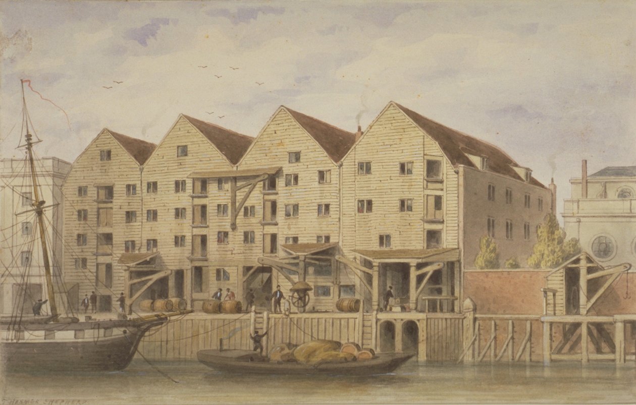 Kilátás a Chamberlains Wharfra, Tooley Street, 1846 (wc papíron) alkotó: English School