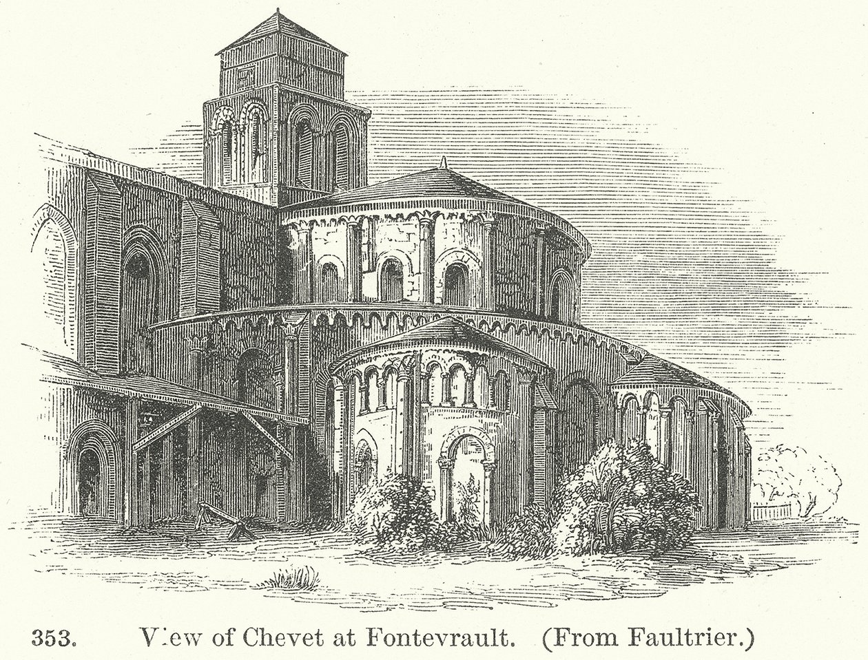 Chevet látképe Fontevrault-ban (metszet) alkotó: English School