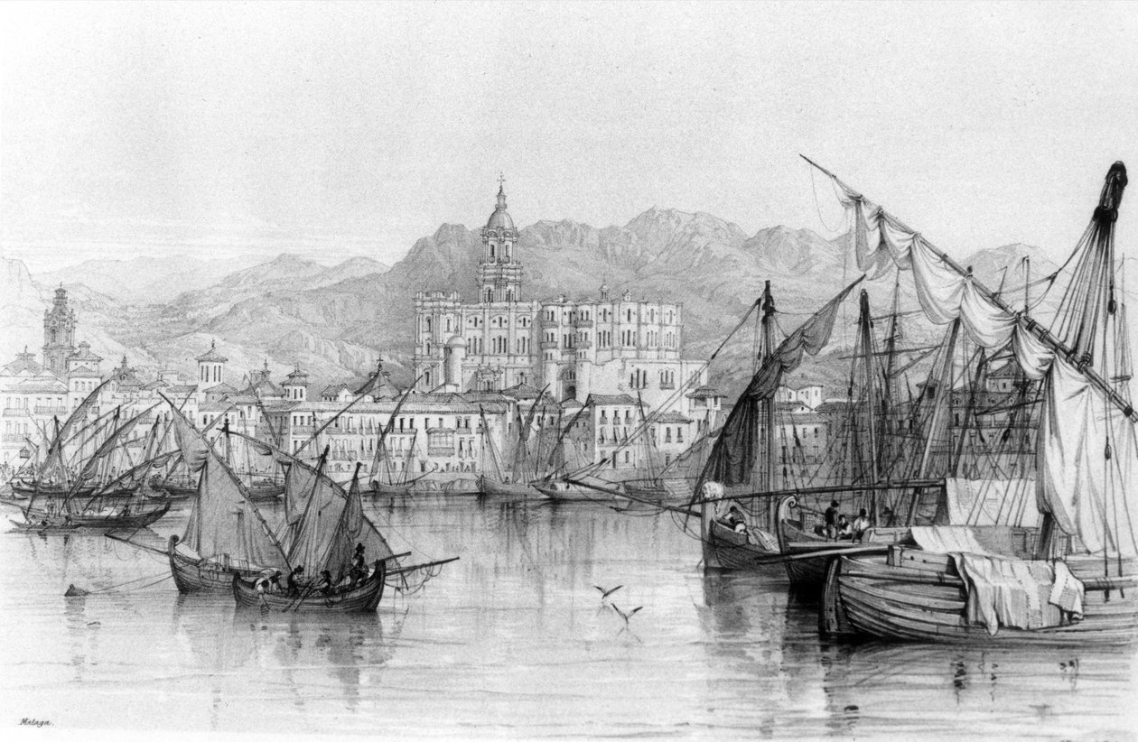 Malagai kilátás, George Vivian spanyol tájképéből, 1838-ban alkotó: English School