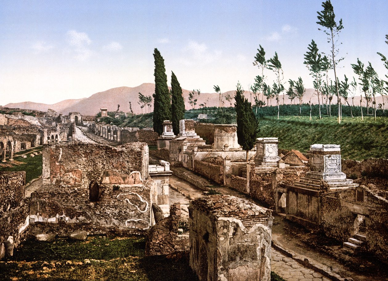 Kilátás Pompejire (kézzel színezett fotó) alkotó: English School
