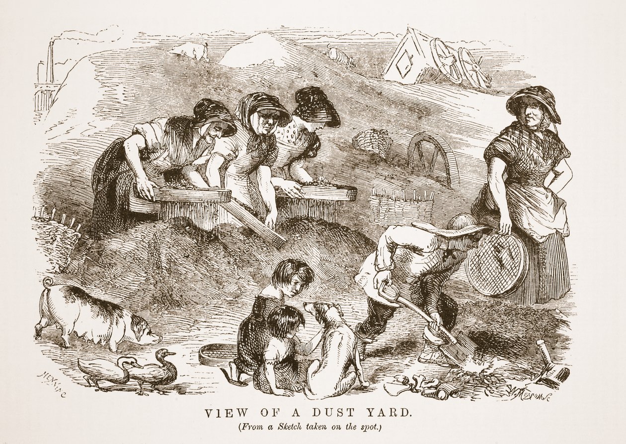 Kilátás a Dust Yardra, illusztráció a London Labor and London Poor-ből, Henry Mayhew, kocsma. 1862 alkotó: English School