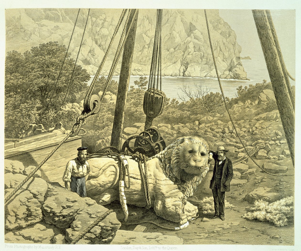 Egy hatalmas oroszlán felnevelése, Charles Thomas Newton (1816-94) 1862-ben megjelent A Halicarnassus, Cnidus és Branchidae felfedezések története című könyvéből. alkotó: English School