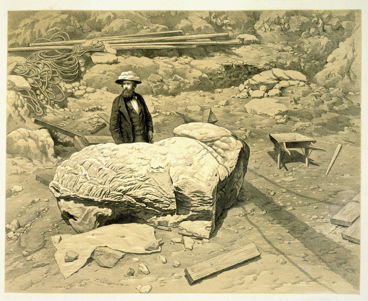 Egy kolosszális oroszlán az oldalán, Newtonnal a háta mögött, Charles Thomas Newton (1816-94) A Halicarnassus, Cnidus és Branchidae felfedezéseinek története című könyvéből, 1862 alkotó: English School