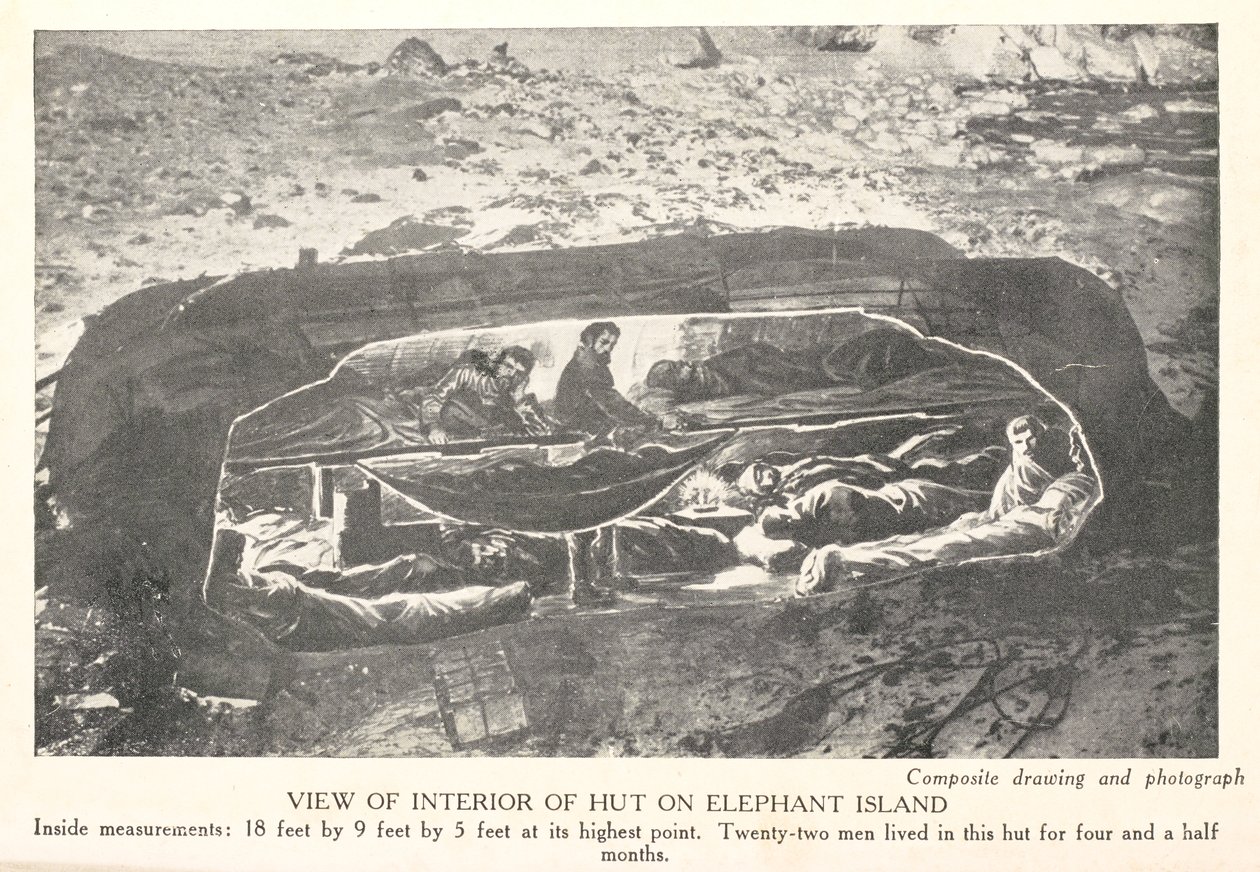 Kilátás az Elefánt-sziget kunyhójának belsejéről, "Dél: az 1914-1917-es expedíció története", Sir Ernest Shackleton alkotó: English School
