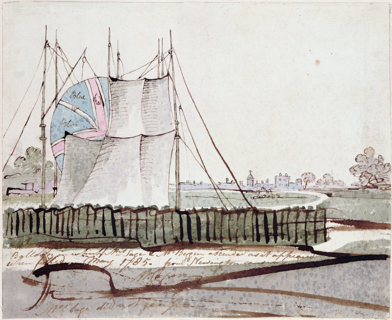Kilátás a léggömbre Newington Causewayben, 1785. május (tinta és WC papíron) alkotó: English School