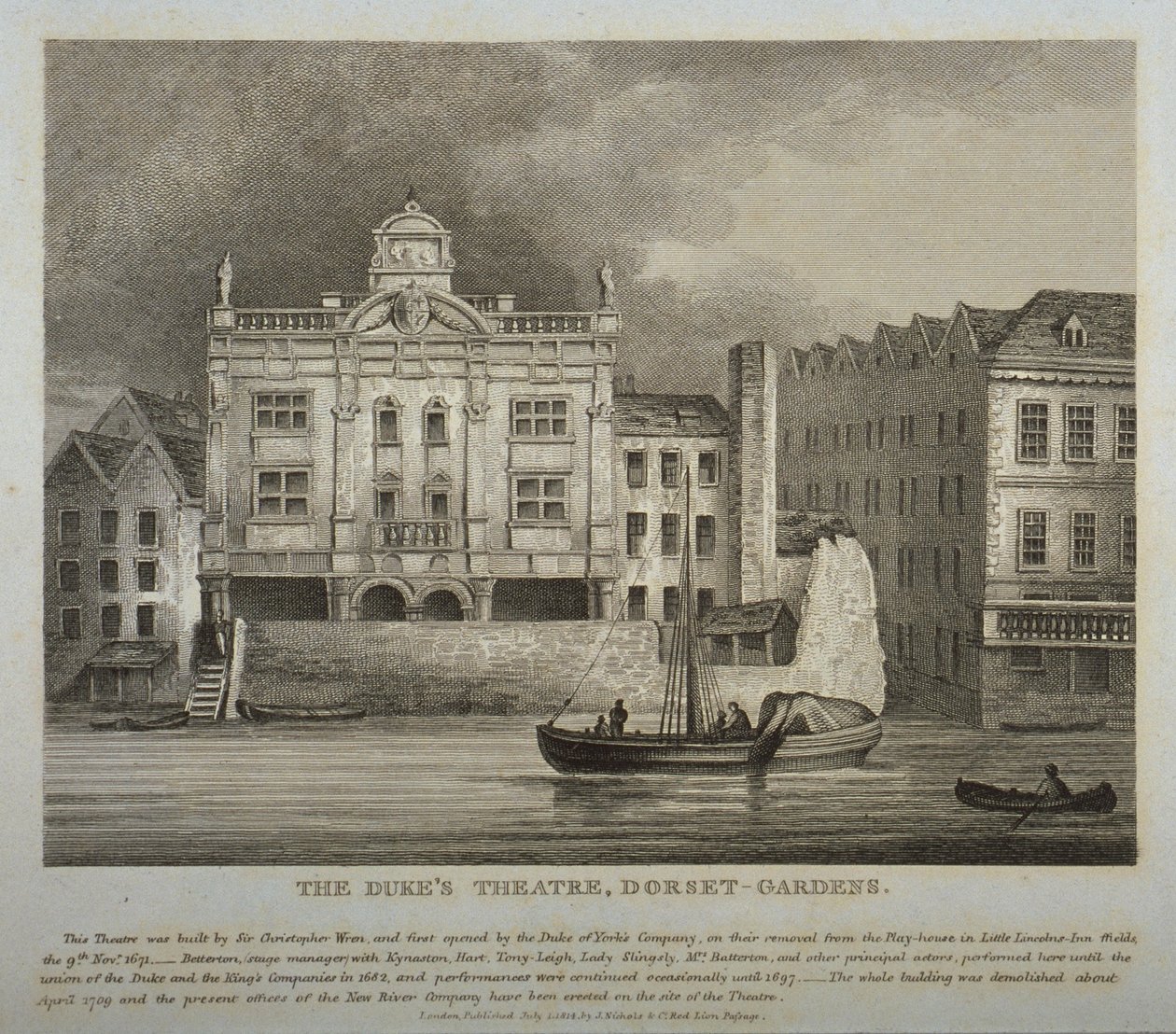 Kilátás a Dukes Színházra, Dorset Gardens, a Temze felől, 1814 alkotó: English School