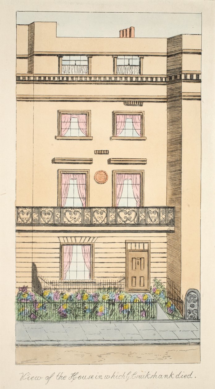 Kilátás a házra, amelyben George Cruikshank meghalt, kocsma. 1878 körül (kézzel színezett metszet) alkotó: English School