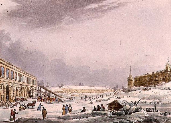 Kilátás a jéghegyekre a moszkvai karnevál idején, 8. tábla a "Moszkva történelmi vázlatából", kocsma. Írta: Rudolph Ackermann (1764-1834) 1813 (akvatinta) alkotó: English School