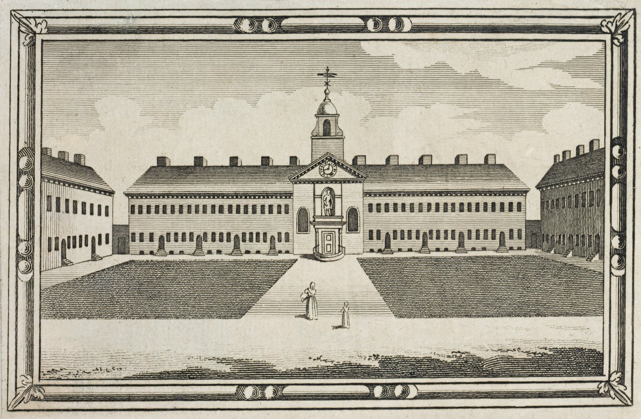 Kilátás az Ironmongers Company Almshouses-ra, Kingsland Road, Hackney, 1820 körül alkotó: English School