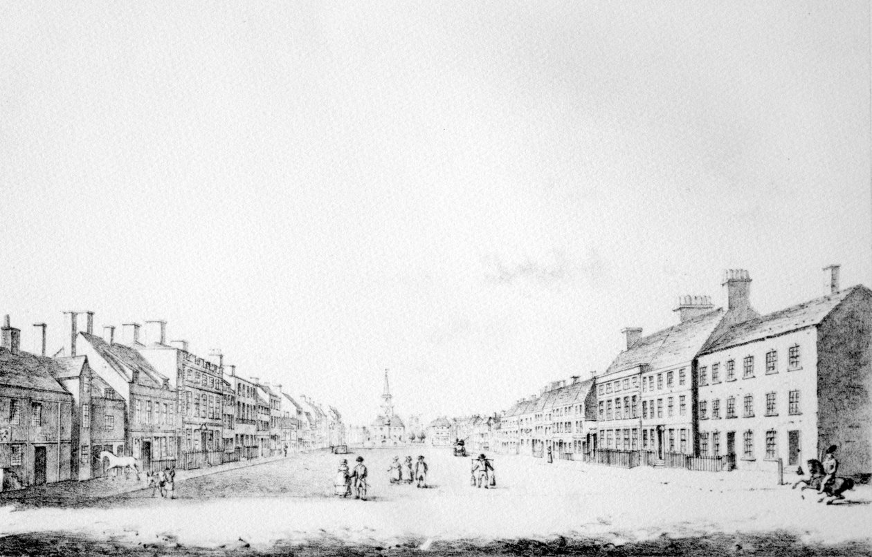 Kilátás a Stockton főutcájára, Durham megyében, 1796 alkotó: English School