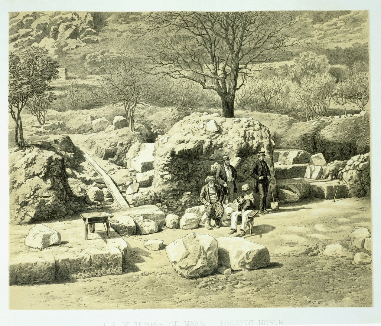 Kilátás a Mars-templomra, Charles Thomas Newton (1816-94) A Halicarnassus, Cnidus és Branchidae felfedezéseinek története című könyvéből, 1862-ben alkotó: English School