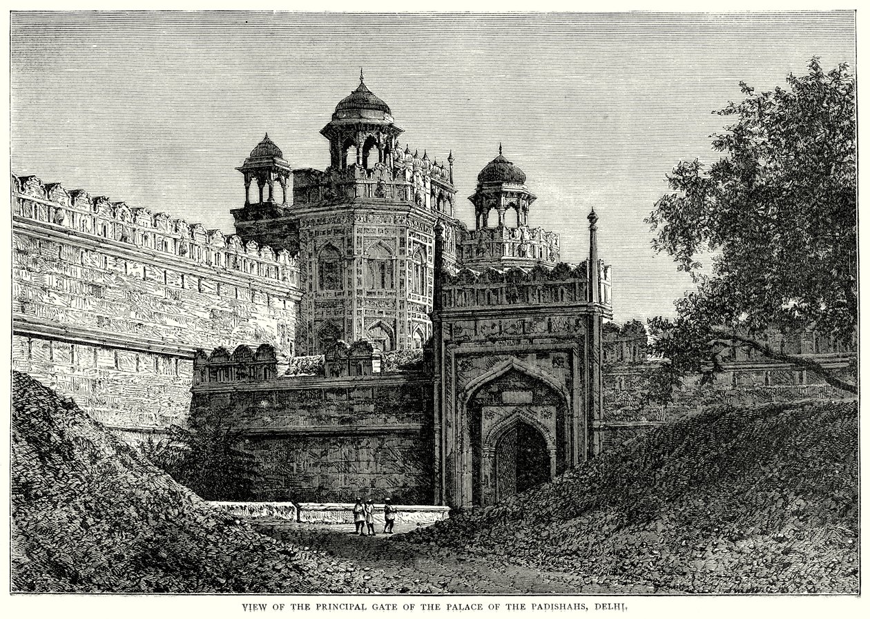 A padisahok palotájának főkapuja, Delhi (metszet) alkotó: English School