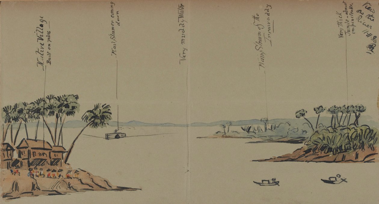 Kilátás a folyóra, 1886 (toll és tinta WC-vel papíron) alkotó: English School