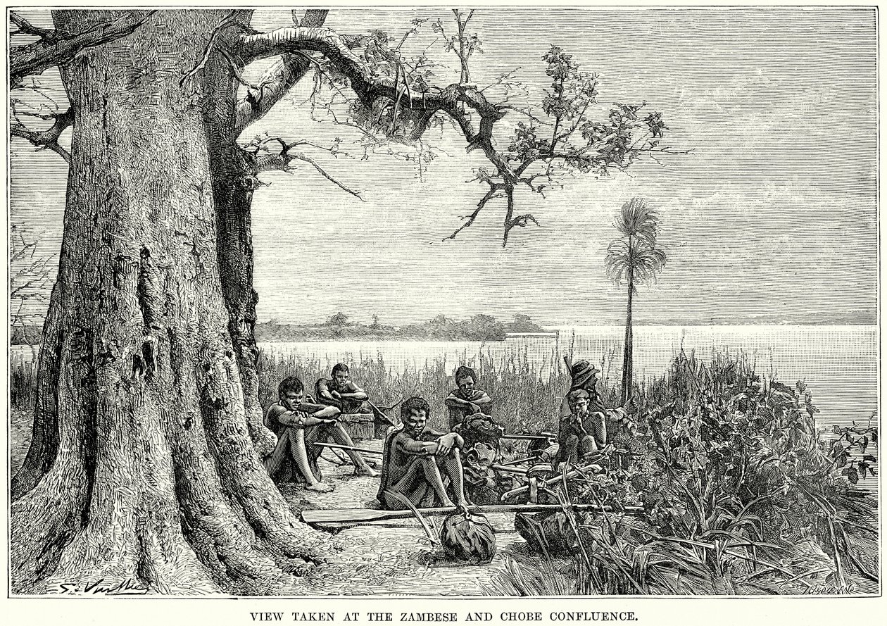 A Zambese és a Chobe összefolyásánál felvett kilátás (metszet) alkotó: English School