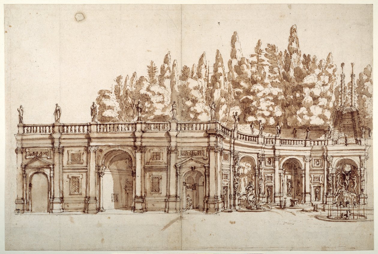 Villa Aldobrandini Frascatiban (toll és barna tinta papíron) alkotó: English School
