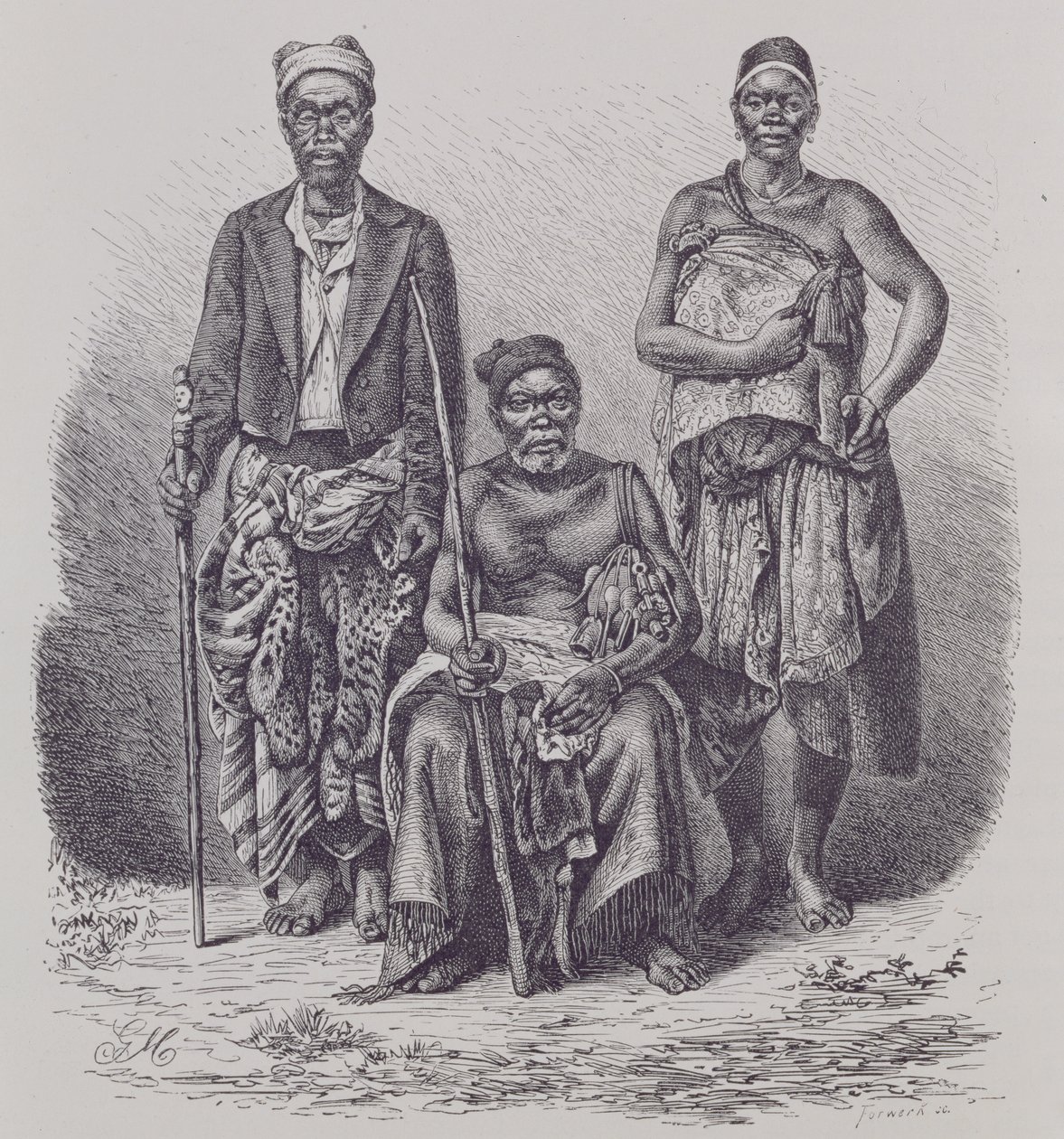 A Loango-part falufőnöke feleségével és méltóságával, Dr. Falkenstein fényképére vésve, Friedrich Ratzel professzor „Az emberiség története” 1. kötetéből, 1896 alkotó: English School