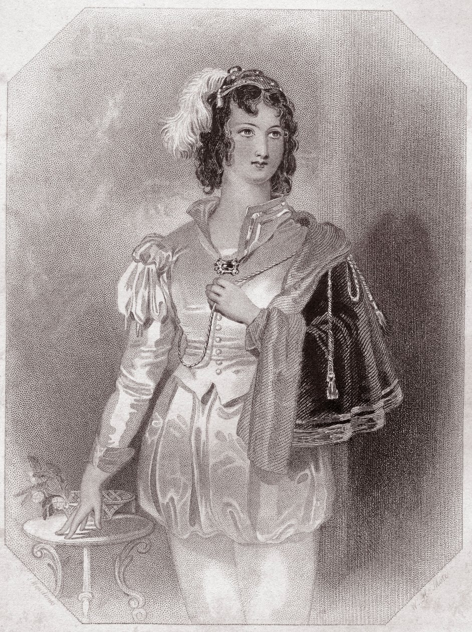 Viola ("" La twelzieme nuit) (Tizenkettedik éjszaka) a - "" Shakespeare Női Galériában, a korai londoni művészek negyvenöt komoly portréjának gyűjteménye, kritikai és irodalmi megjegyzésekkel gazdagítva"" 1838 körül - a "" Galériából Shakespea asszonyai alkotó: English School