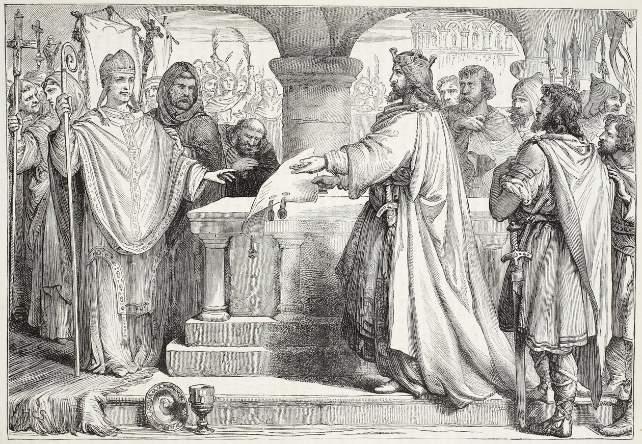 Nagy Károly látogatása a pápánál, illusztráció: James Aitken Wylie (1808-1890) A protestantizmus története című könyvéből, pub. 1878 alkotó: English School