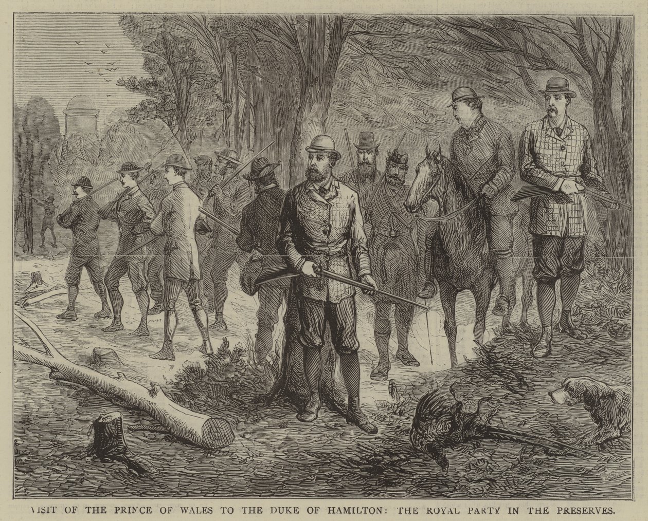 A walesi herceg látogatása Hamilton hercegénél, a királyi párt a rezervátumban (metszet) alkotó: English School