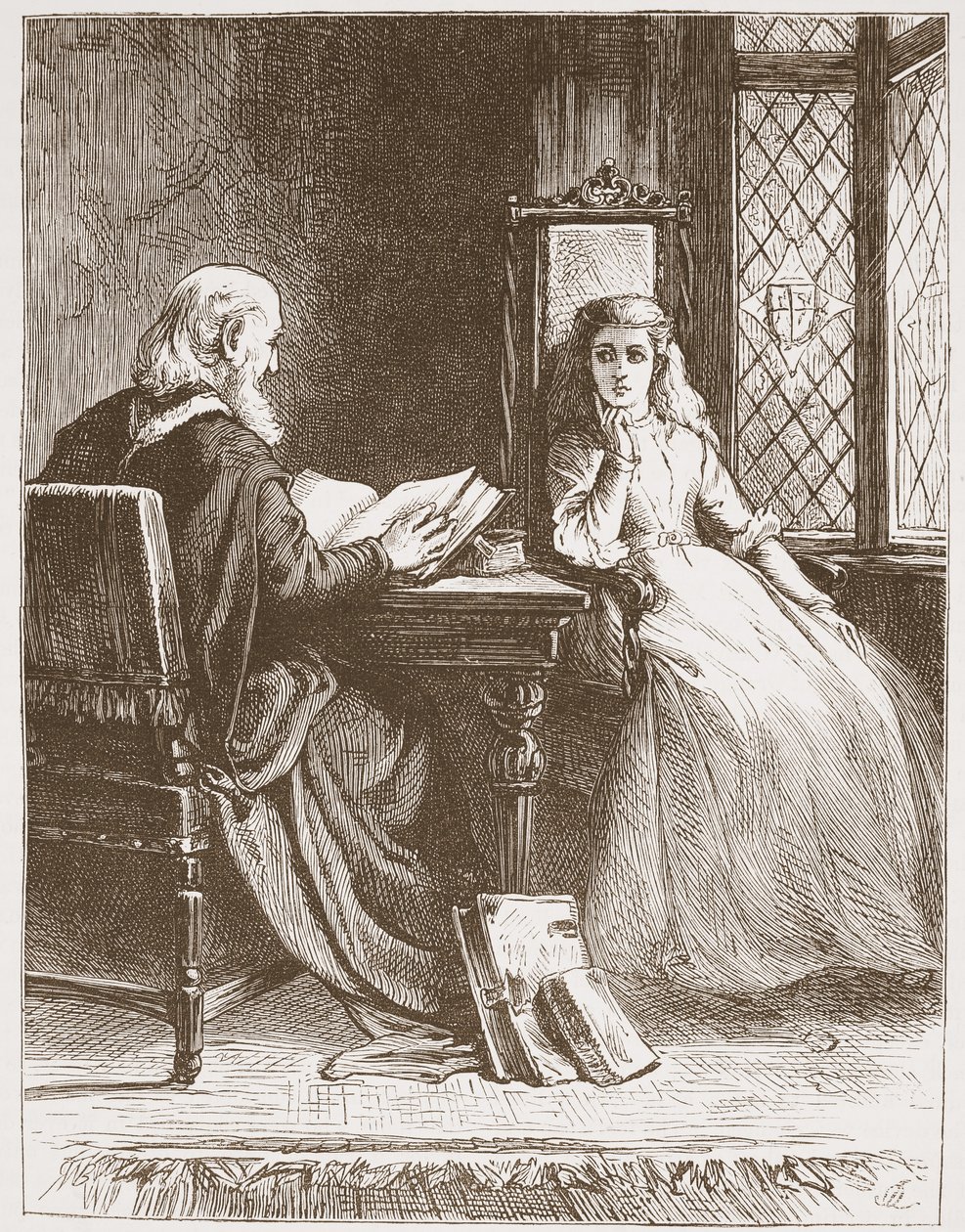 Walter Capel a Szentírást olvassa a lányának, illusztrációja James Aitken Wylie (1808-1890) A protestantizmus története című könyvéből, pub. 1878 alkotó: English School